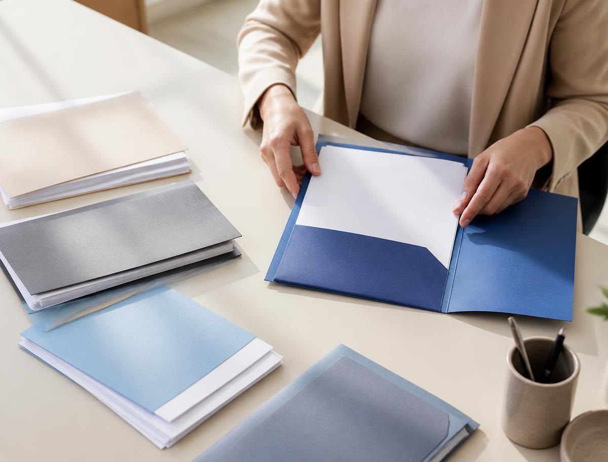 Separate loan document folders being merged into a single organized blue folder