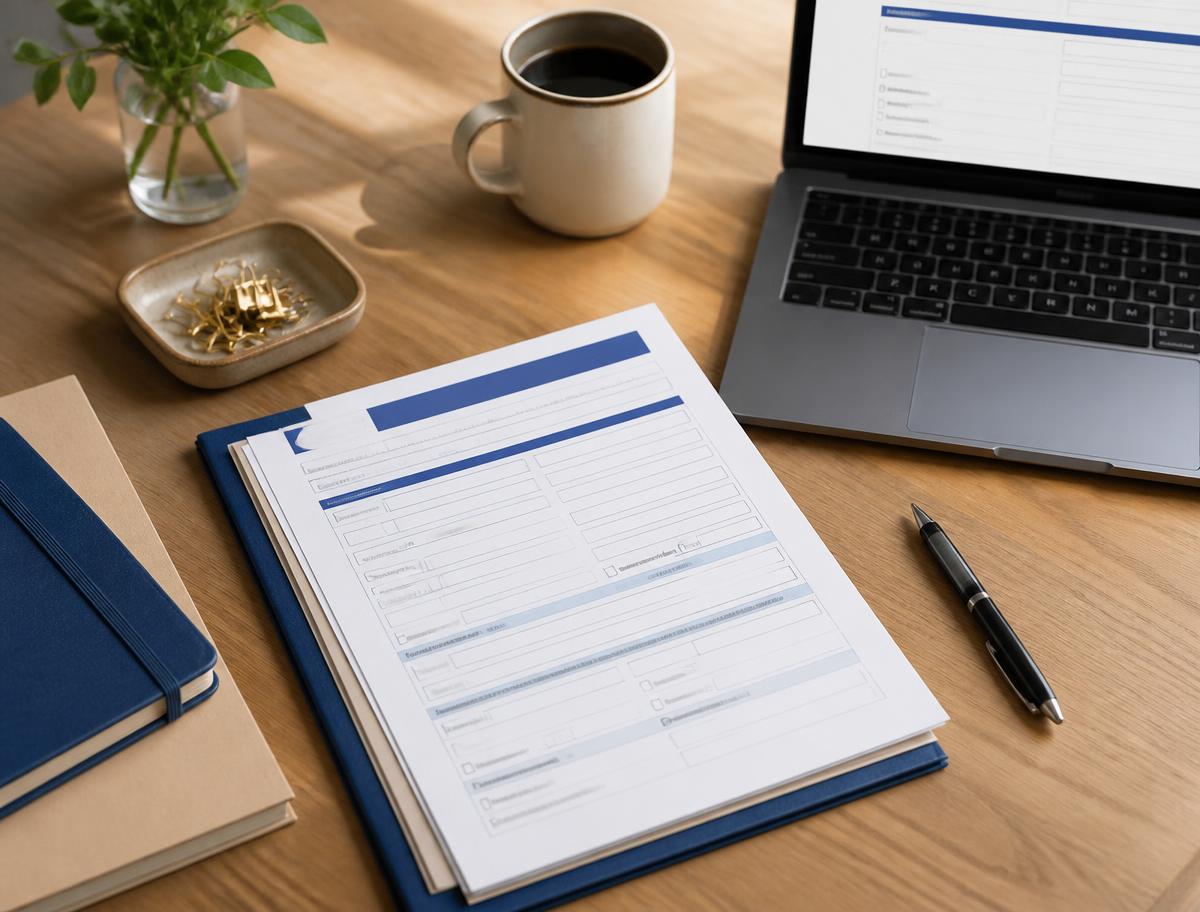 Income-driven repayment application form prepared on a desk beside a laptop
