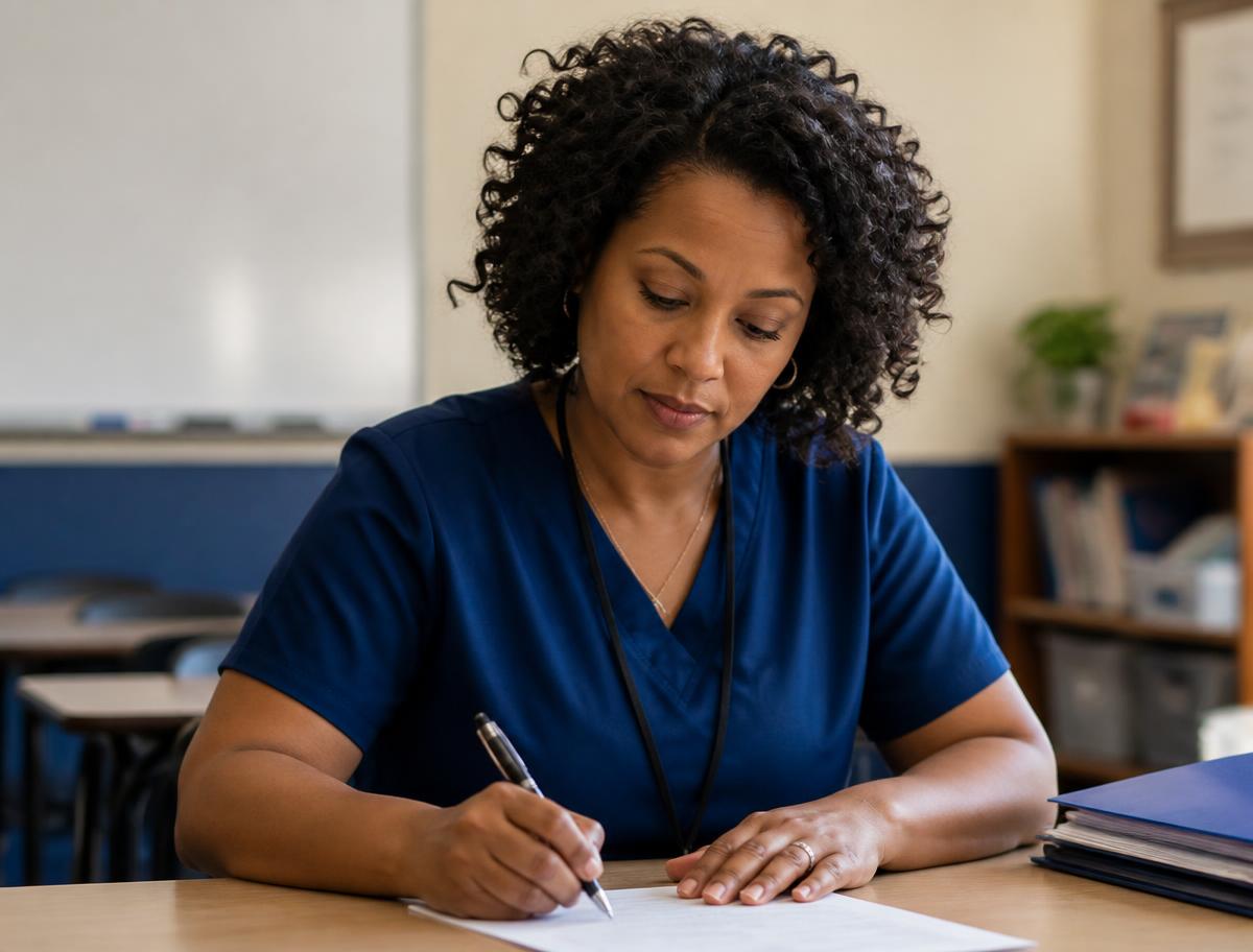 Public service worker signing a PSLF employment certification form