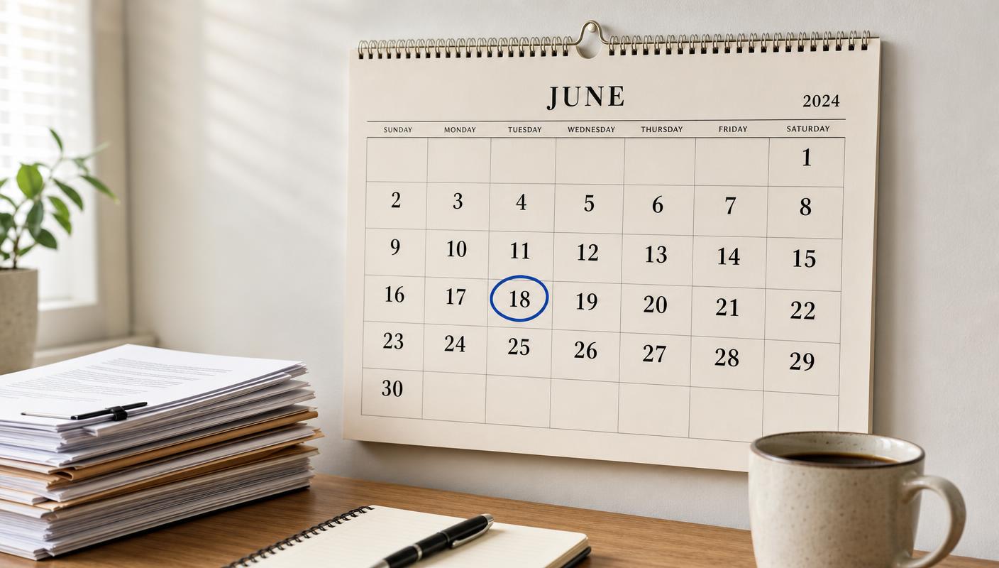 Calendar with a recertification deadline circled beside a stack of paperwork